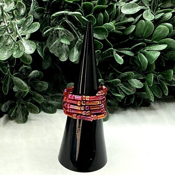 Iridescent Red Seed Bead Spiral Wire Wrap Ring size 6- 7 - Picture 4 of 6